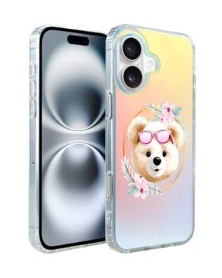 Etui do iPhone 16 IBIZU California Sunset, zmieniające kolor, Flower Queen, miś z kwiatami