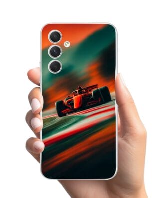 Etui do Samsung Galaxy A54 5G przeźroczyste, silikonowe Flexi, Szybkie Auta, Wyścig F1