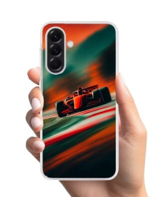 Etui do Samsung Galaxy A56 5G z MagSafe przeźroczyste, silikonowe Flexi, Szybkie Auta, Wyścig F1