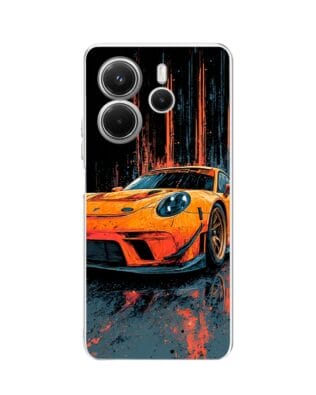 Etui do Xiaomi Redmi Note 14 5G przeźroczyste, silikonowe Flexi, Szybkie Auta, Pomarańczowa 911