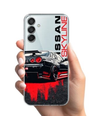 Etui do Samsung Galaxy M15 5G przeźroczyste, silikonowe Flexi, Szybkie Auta, czarny Skyline