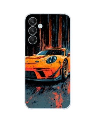 Etui do Samsung Galaxy M35 5G przeźroczyste, silikonowe Flexi, Szybkie Auta, Pomarańczowa 911
