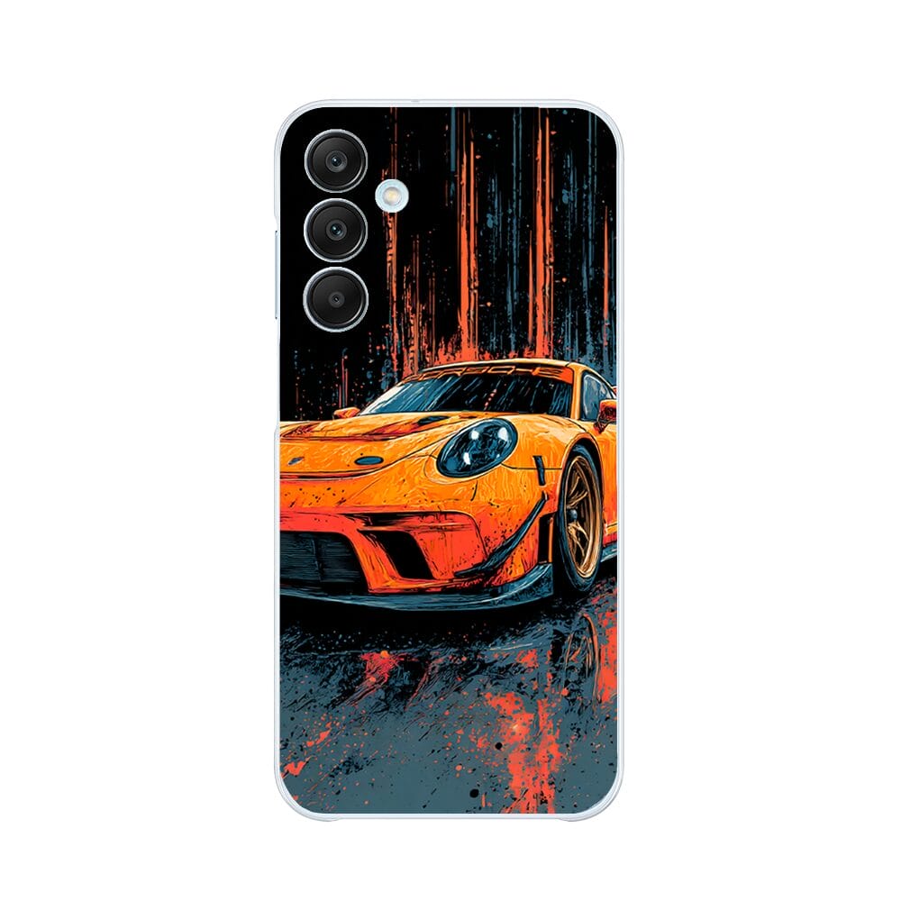 Etui do Samsung Galaxy M35 5G przeźroczyste, silikonowe Flexi, Szybkie Auta, Pomarańczowa 911