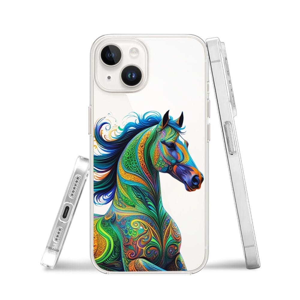 Etui do iPhone 14 Plus przeźroczyste, silikonowe Flexi, Dzika Mandala, Koń - obrazek 3