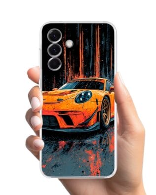 Etui do Samsung Galaxy A56 5G przeźroczyste, silikonowe Flexi, Szybkie Auta, Pomarańczowa 911