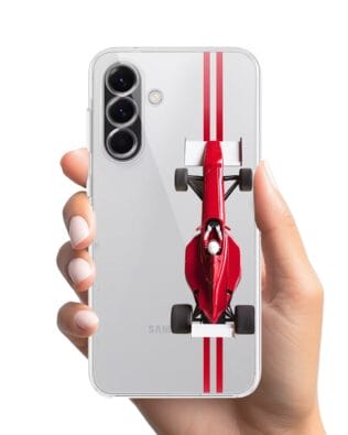 Etui do Samsung Galaxy A56 5G przeźroczyste, silikonowe Flexi, Szybkie Auta, czerwone F1