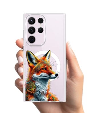 Etui do Samsung Galaxy S23 Ultra z MagSafe przeźroczyste, silikonowe Flexi, Dzika Mandala, Twarz lisa