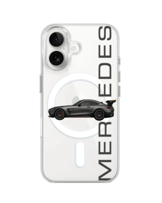 Etui do iPhone 16 z MagSafe przeźroczyste, silikonowe Flexi, Szybkie Auta, Stalowe AMG-GT