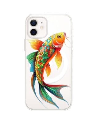 Etui do iPhone 12 z MagSafe przeźroczyste, silikonowe Flexi, Dzika Mandala, Złota ryba