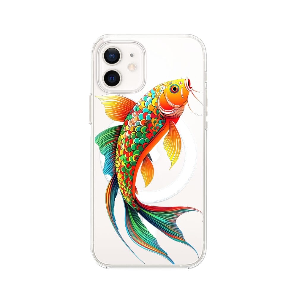 Etui do iPhone 12 z MagSafe przeźroczyste, silikonowe Flexi, Dzika Mandala, Złota ryba