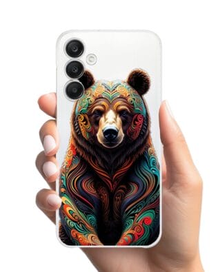 Etui do Samsung Galaxy A25 5G przeźroczyste, silikonowe Flexi, Dzika Mandala, Niedźwiedź