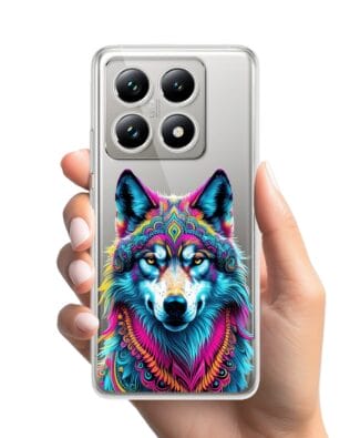 Etui do Xiaomi 14T Pro przeźroczyste, silikonowe Flexi, Dzika Mandala, Wilk