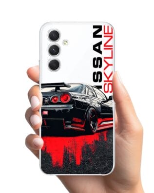 Etui do Samsung Galaxy A54 5G przeźroczyste, silikonowe Flexi, Szybkie Auta, czarny Skyline