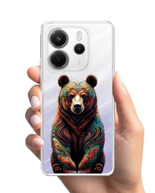 Etui do Xiaomi Redmi Note 14 4G przeźroczyste, silikonowe Flexi, Dzika Mandala, Niedźwiedź