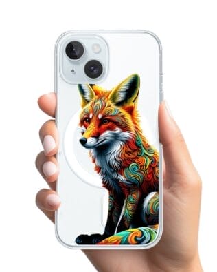 Etui do iPhone 15 Plus z MagSafe przeźroczyste, silikonowe Flexi, Dzika Mandala, Lis