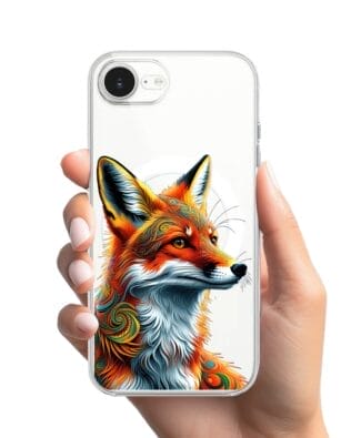 Etui do iPhone 16e z MagSafe przeźroczyste, silikonowe Flexi, Dzika Mandala, Twarz lisa