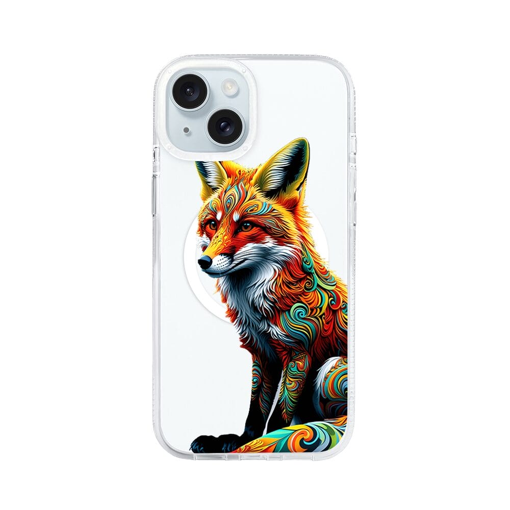 Etui do iPhone 15 z MagSafe przeźroczyste, silikonowe Flexi, Dzika Mandala, Lis