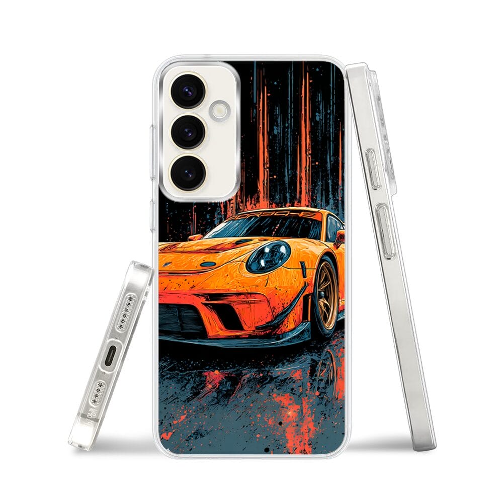 Etui do Samsung Galaxy S23 z MagSafe przeźroczyste, silikonowe Flexi, Szybkie Auta, Pomarańczowa 911 - obrazek 3