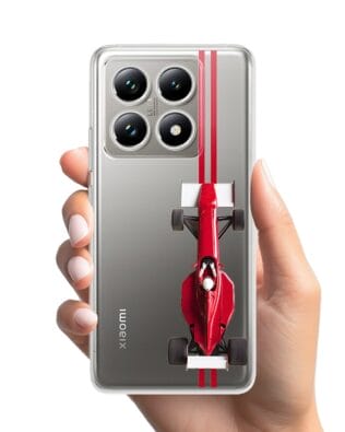 Etui do Xiaomi 14T przeźroczyste, silikonowe Flexi, Szybkie Auta, czerwone F1