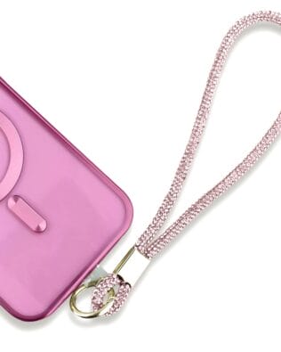 Krótka smycz, pasek na nadgarstek do telefonu, jasny różowy, błyszcząca