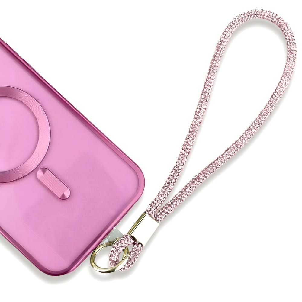 Krótka smycz, pasek na nadgarstek do telefonu, jasny różowy, błyszcząca - obrazek 2