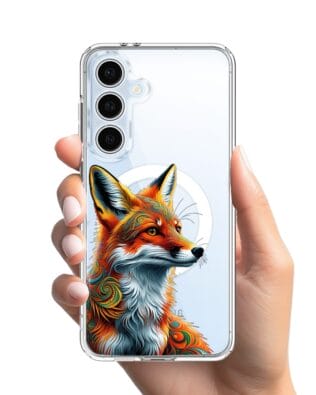 Etui do Samsung Galaxy S24 FE z MagSafe przeźroczyste, silikonowe Flexi, Dzika Mandala, Twarz lisa