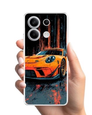 Etui do Xiaomi Redmi Note 13 Pro 5G przeźroczyste, silikonowe Flexi, Szybkie Auta, Pomarańczowa 911