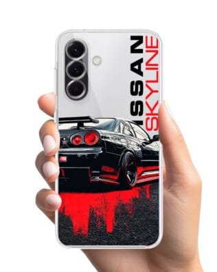 Etui do Samsung Galaxy A56 5G przeźroczyste, silikonowe Flexi, Szybkie Auta, czarny Skyline