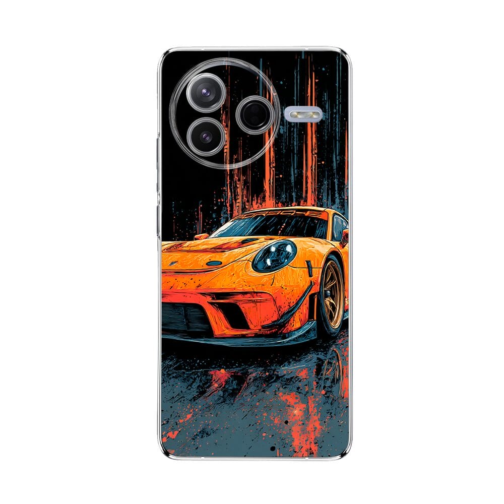 Etui do Xiaomi POCO F7 Pro przeźroczyste, silikonowe Flexi, Szybkie Auta, Pomarańczowa 911