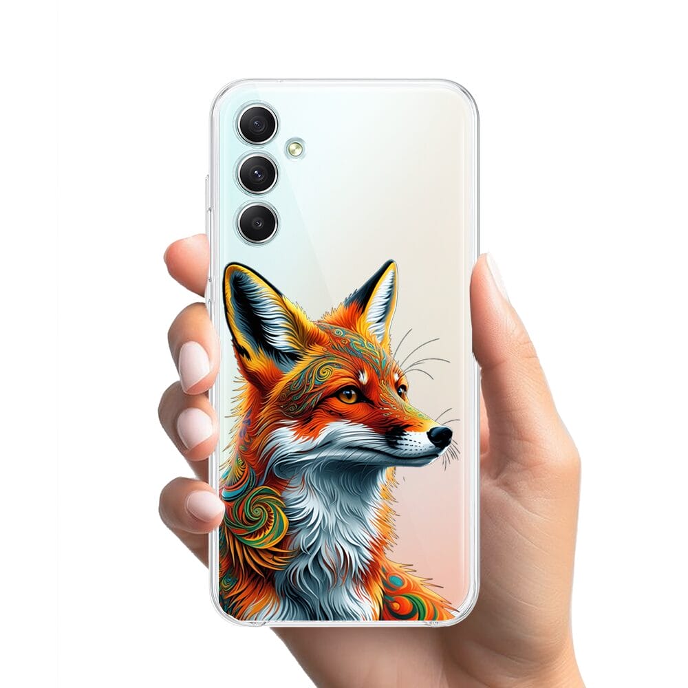 Etui do Samsung Galaxy A34 5G przeźroczyste, silikonowe Flexi, Dzika Mandala, Twarz lisa - obrazek 2