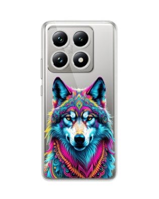 Etui do Xiaomi 14T przeźroczyste, silikonowe Flexi, Dzika Mandala, Wilk