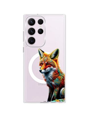 Etui do Samsung Galaxy S23 Ultra z MagSafe przeźroczyste, silikonowe Flexi, Dzika Mandala, Lis