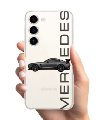 Etui do Samsung Galaxy S23 przeźroczyste, silikonowe Flexi, Szybkie Auta, Stalowe AMG-GT