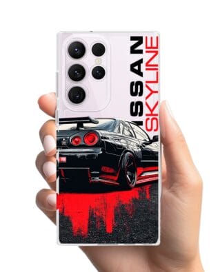 Etui do Samsung Galaxy S23 Ultra przeźroczyste, silikonowe Flexi, Szybkie Auta, czarny Skyline