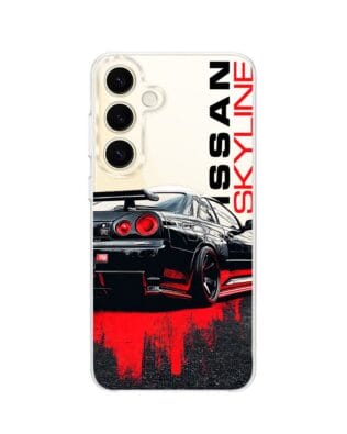 Etui do Samsung Galaxy S24 z MagSafe przeźroczyste, silikonowe Flexi, Szybkie Auta, czarny Skyline