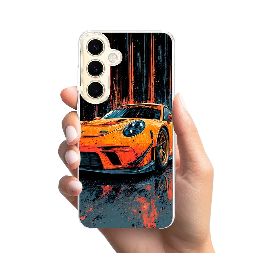 Etui do Samsung Galaxy S24 z MagSafe przeźroczyste, silikonowe Flexi, Szybkie Auta, Pomarańczowa 911 - obrazek 2