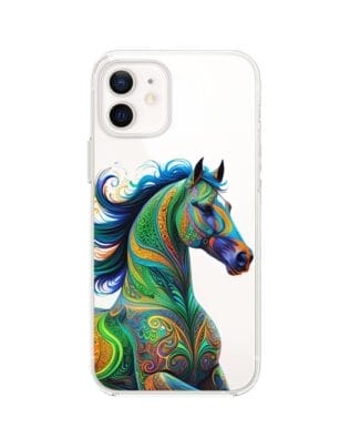 Etui do iPhone 12 przeźroczyste, silikonowe Flexi, Dzika Mandala, Koń