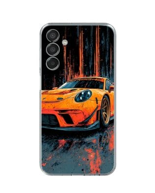 Etui do Samsung Galaxy M15 5G przeźroczyste, silikonowe Flexi, Szybkie Auta, Pomarańczowa 911