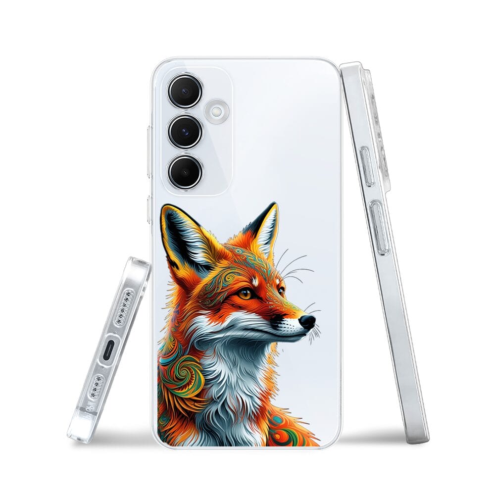 Etui do Samsung Galaxy A55 5G przeźroczyste, silikonowe Flexi, Dzika Mandala, Twarz lisa - obrazek 3