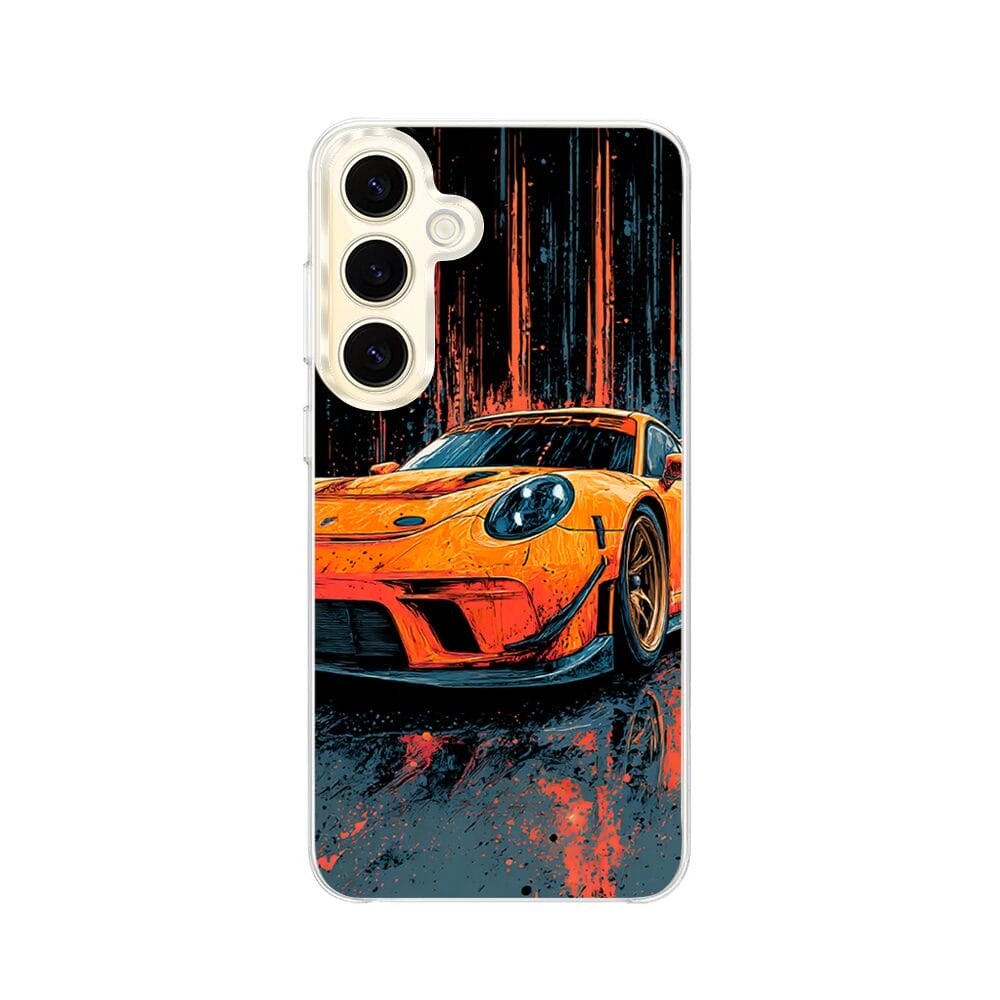 Etui do Samsung Galaxy S24 z MagSafe przeźroczyste, silikonowe Flexi, Szybkie Auta, Pomarańczowa 911