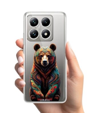 Etui do Xiaomi 14T Pro przeźroczyste, silikonowe Flexi, Dzika Mandala, Niedźwiedź