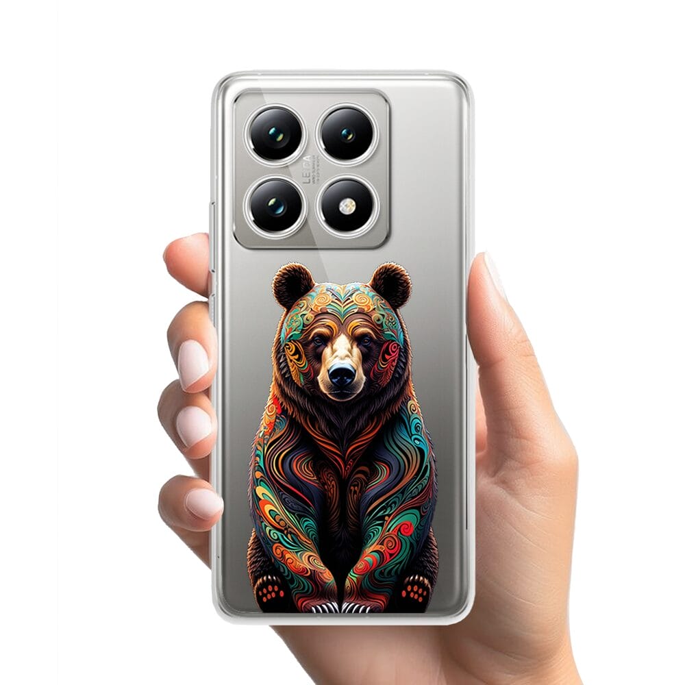 Etui do Xiaomi 14T Pro przeźroczyste, silikonowe Flexi, Dzika Mandala, Niedźwiedź - obrazek 2