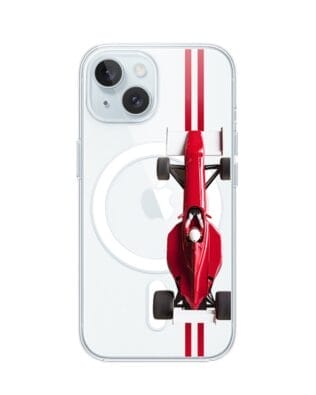 Etui do iPhone 15 z MagSafe przeźroczyste, silikonowe Flexi, Szybkie Auta, czerwone F1