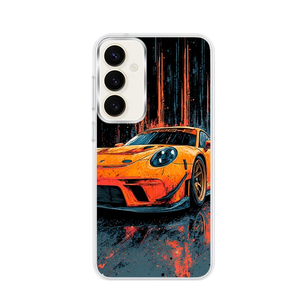 Etui do Samsung Galaxy S23 z MagSafe przeźroczyste, silikonowe Flexi, Szybkie Auta, Pomarańczowa 911