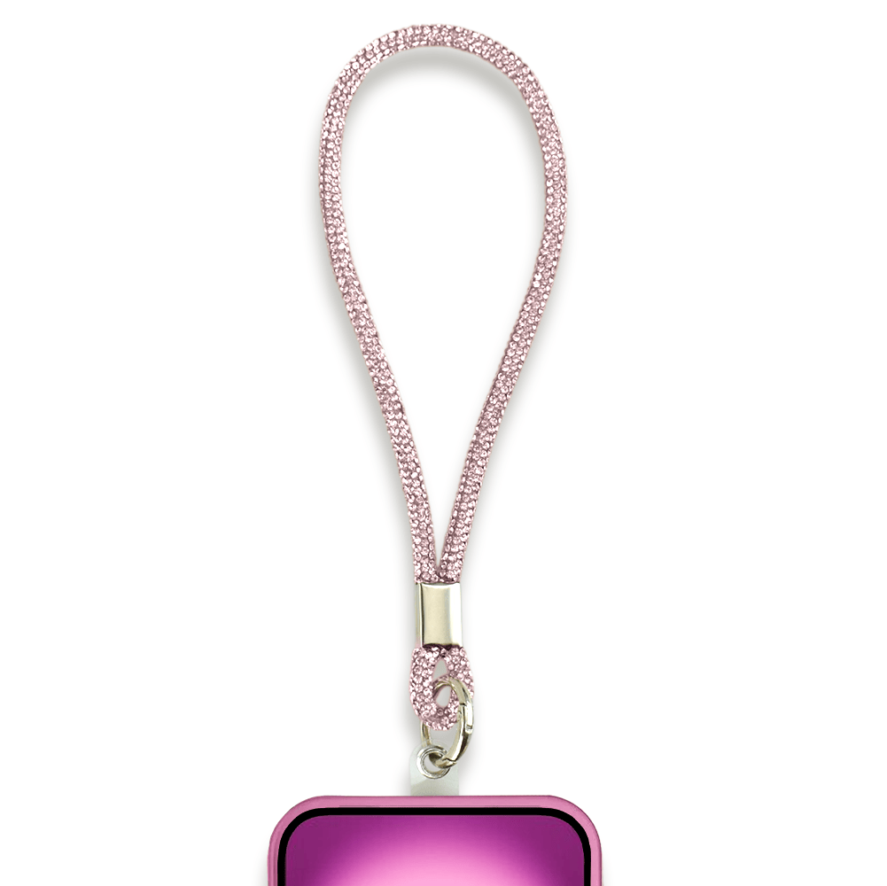 Krótka smycz, pasek na nadgarstek do telefonu, jasny różowy, błyszcząca - obrazek 3