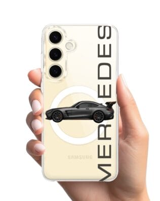 Etui do Samsung Galaxy S24 z MagSafe przeźroczyste, silikonowe Flexi, Szybkie Auta, Stalowe AMG-GT