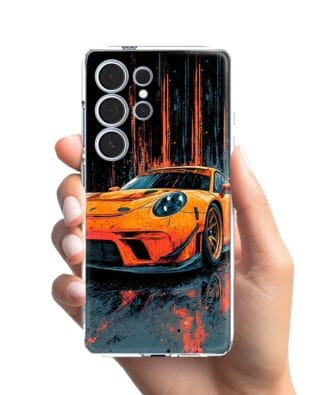 Etui do Samsung Galaxy S25 Ultra przeźroczyste, silikonowe Flexi, Szybkie Auta, Pomarańczowa 911