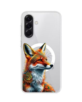 Etui do Samsung Galaxy A56 5G z MagSafe przeźroczyste, silikonowe Flexi, Dzika Mandala, Twarz lisa
