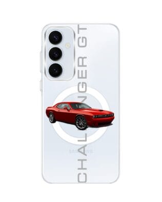 Etui do Samsung Galaxy A55 5G z MagSafe przeźroczyste, silikonowe Flexi, Szybkie Auta, czerwony Challenger GT