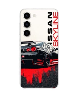 Etui do Samsung Galaxy S23 przeźroczyste, silikonowe Flexi, Szybkie Auta, czarny Skyline